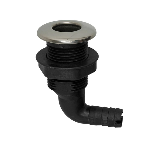 PVC-Rumpfverschraubung, Edelstahlflansch – 90° – 19 mm