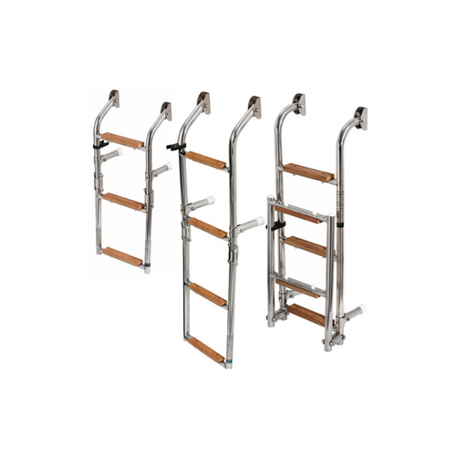 SS Boarding ladder - folding. 4 step Teak