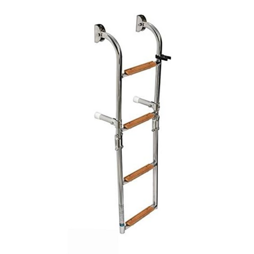 Foldable Stainless Steel Swimming Ladder - Teak Wood