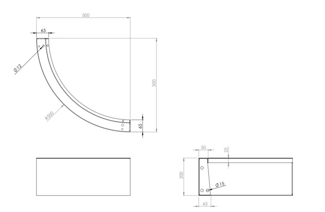 Keerwand cortenstaal 50 x 20 cm buitenbocht