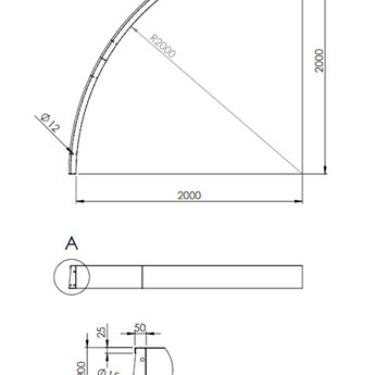 Keerwand cortenstaal 200 x 20 cm binnenbocht
