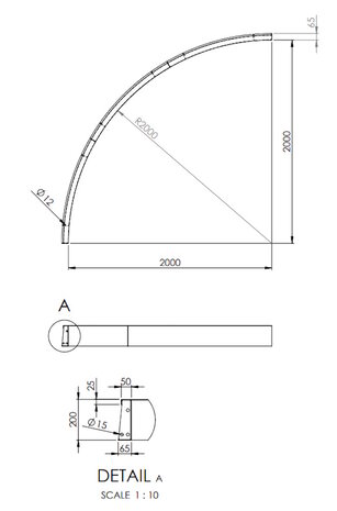 Keerwand cortenstaal 200 x 20 cm binnenbocht