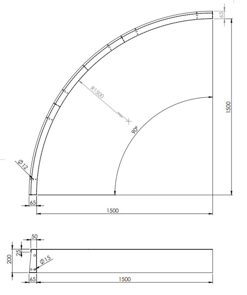 Keerwand cortenstaal 150 x 20 cm binnenbocht Keerwand cortenstaal 150 x 20 cm binnenbocht