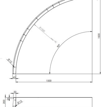 Keerwand cortenstaal 150 x 20 cm binnenbocht