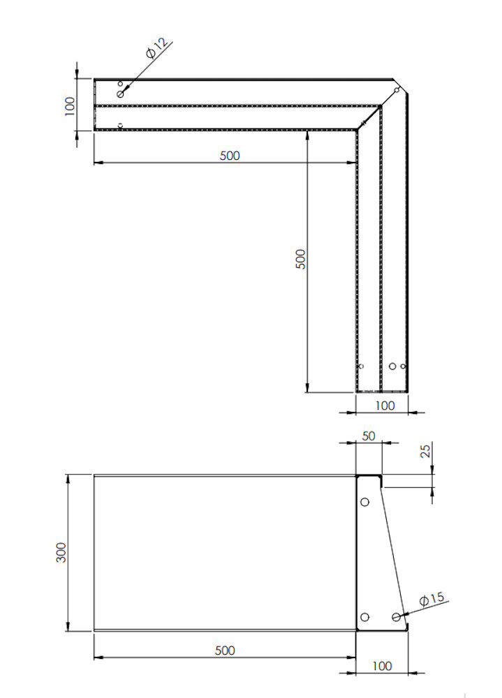 Keerwand cortenstaal 50 x 50 x 30 cm binnenhoek