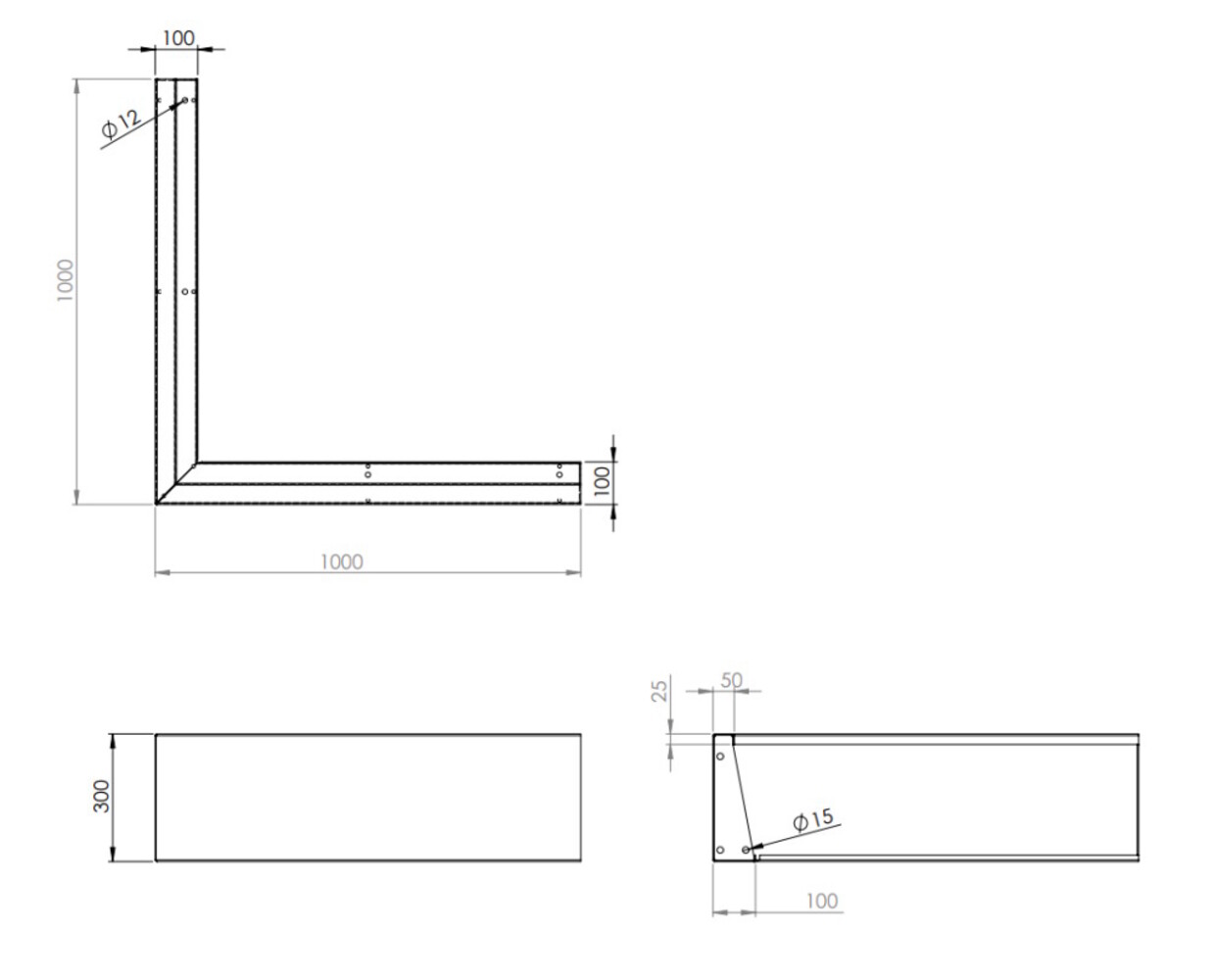Keerwand cortenstaal 100 x 100 x 30 cm buitenhoek