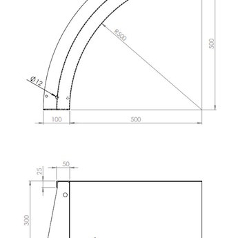 Keerwand cortenstaal 50 x 30 cm binnenbocht