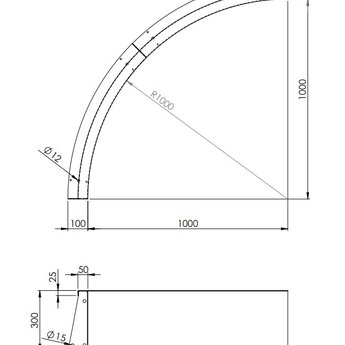 Keerwand cortenstaal 100 x 30 cm binnenbocht
