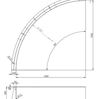 Keerwand cortenstaal 150 x 30 cm binnenbocht