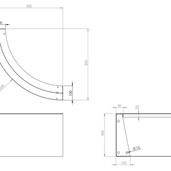 Keerwand cortenstaal 50 x 30 cm buitenbocht