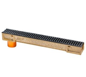 Anrin lijngoot, polyesterbeton SELF-100, 100 cm, kunststof rooster met uitloop Anrin lijngoot, polyesterbeton SELF-100, 100 cm, kunststof rooster met uitloop