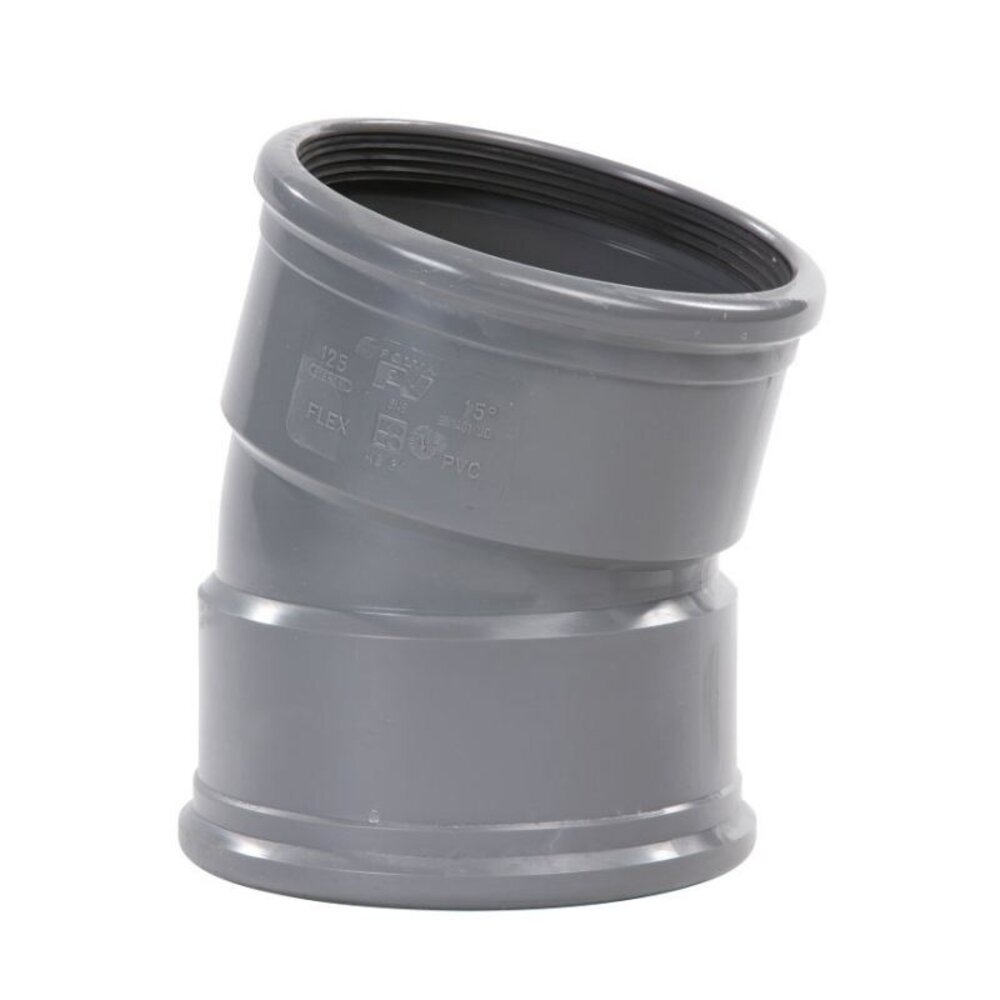 Pipelife PVC bocht 15°, 2x manchet, grijs, KOMO Pipelife PVC bocht 15°, 2x manchet, grijs, KOMO
