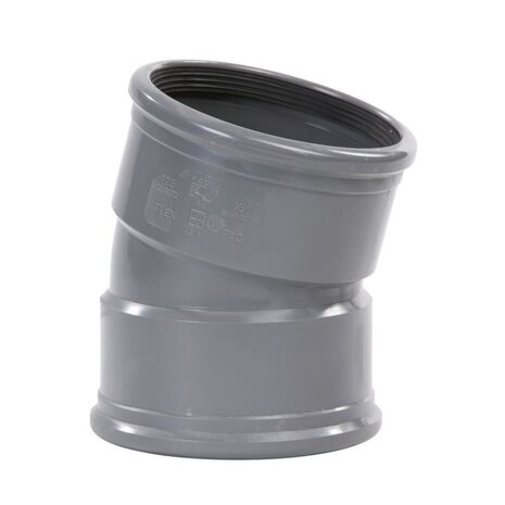 Pipelife PVC bocht 15°, 2x manchet, grijs, KOMO Pipelife PVC bocht 15°, 2x manchet, grijs, KOMO