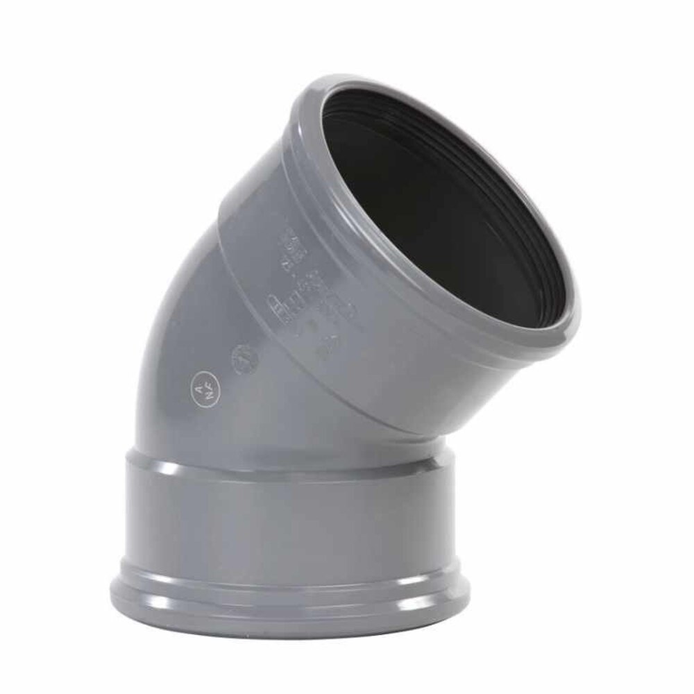 Pipelife PVC bocht 45°, 2x manchet, grijs, KOMO SN4 Pipelife PVC bocht 45°, 2x manchet, grijs, KOMO SN4