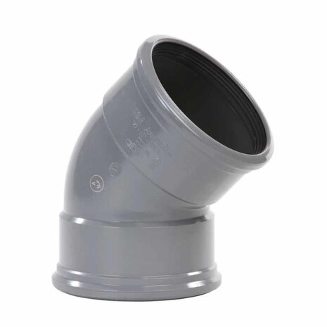 Pipelife PVC bocht 45°, 2x manchet, grijs, KOMO SN4 Pipelife PVC bocht 45°, 2x manchet, grijs, KOMO SN4
