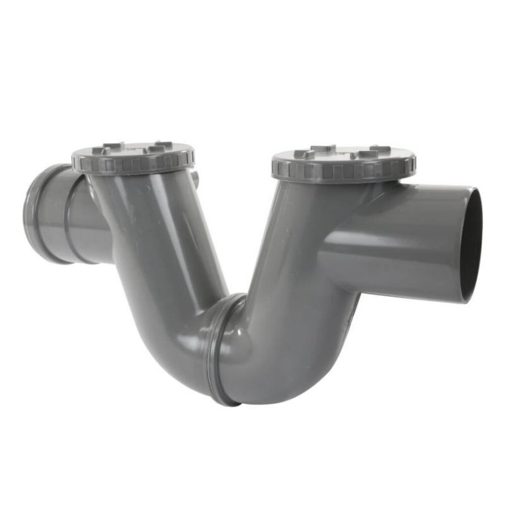 PVC rioolsifon met ontstoppingsmogelijkheid, 1x manchet/1x spie PVC rioolsifon met ontstoppingsmogelijkheid, 1x manchet/1x spie