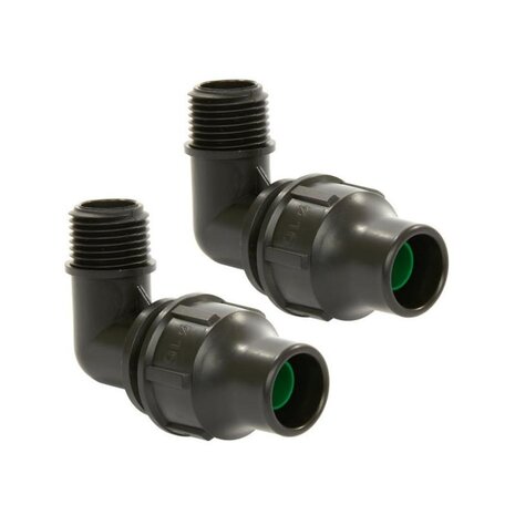 Summerrain knie, klem x buitendraad, 16 mm x ½", set à 2 stuks, E4 Summerrain knie, klem x buitendraad, 16 mm x ½", set à 2 stuks, E4