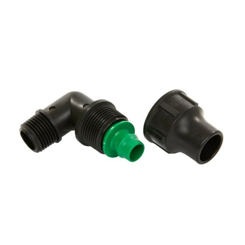 Summerrain knie, klem x buitendraad, 16 mm x ½", set à 2 stuks, E4 Summerrain knie, klem x buitendraad, 16 mm x ½", set à 2 stuks, E4