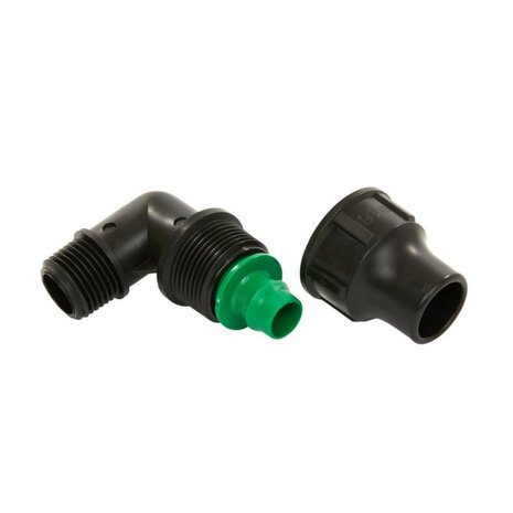 Summerrain knie, klem x buitendraad, 16 mm x ½", set à 2 stuks, E4 Summerrain knie, klem x buitendraad, 16 mm x ½", set à 2 stuks, E4