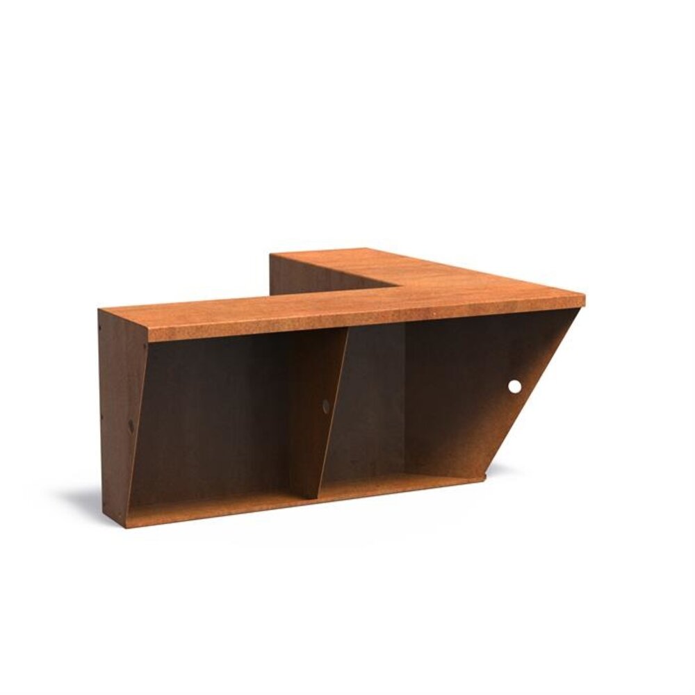 Keerwand + zitrand cortenstaal 100 x 100 x 60 cm binnenhoek Keerwand + zitrand cortenstaal 100 x 100 x 60 cm binnenhoek