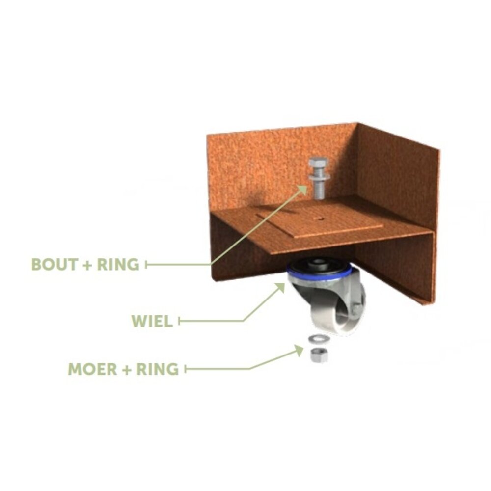 Andes cortenstaal 100x50x50 cm plantenbak met wielen Andes cortenstaal 100x50x50 cm plantenbak met wielen