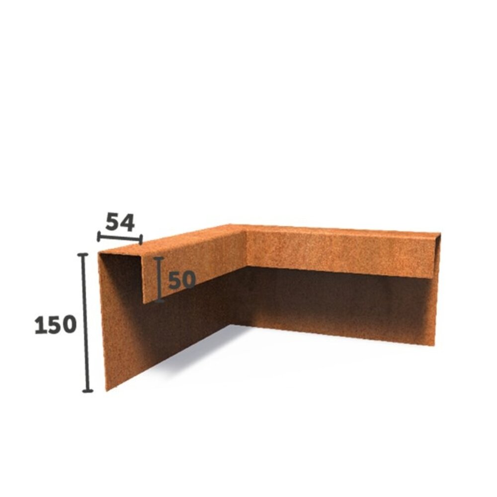Overzetprofiel cortenstaal buitenhoek  5.4 x 15 x 5 cm Overzetprofiel cortenstaal buitenhoek  5.4 x 15 x 5 cm