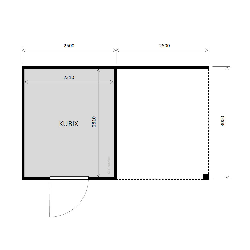 tuinhuis Kubix Vuren ZWART 250 x 300 + 250 cm overkapping