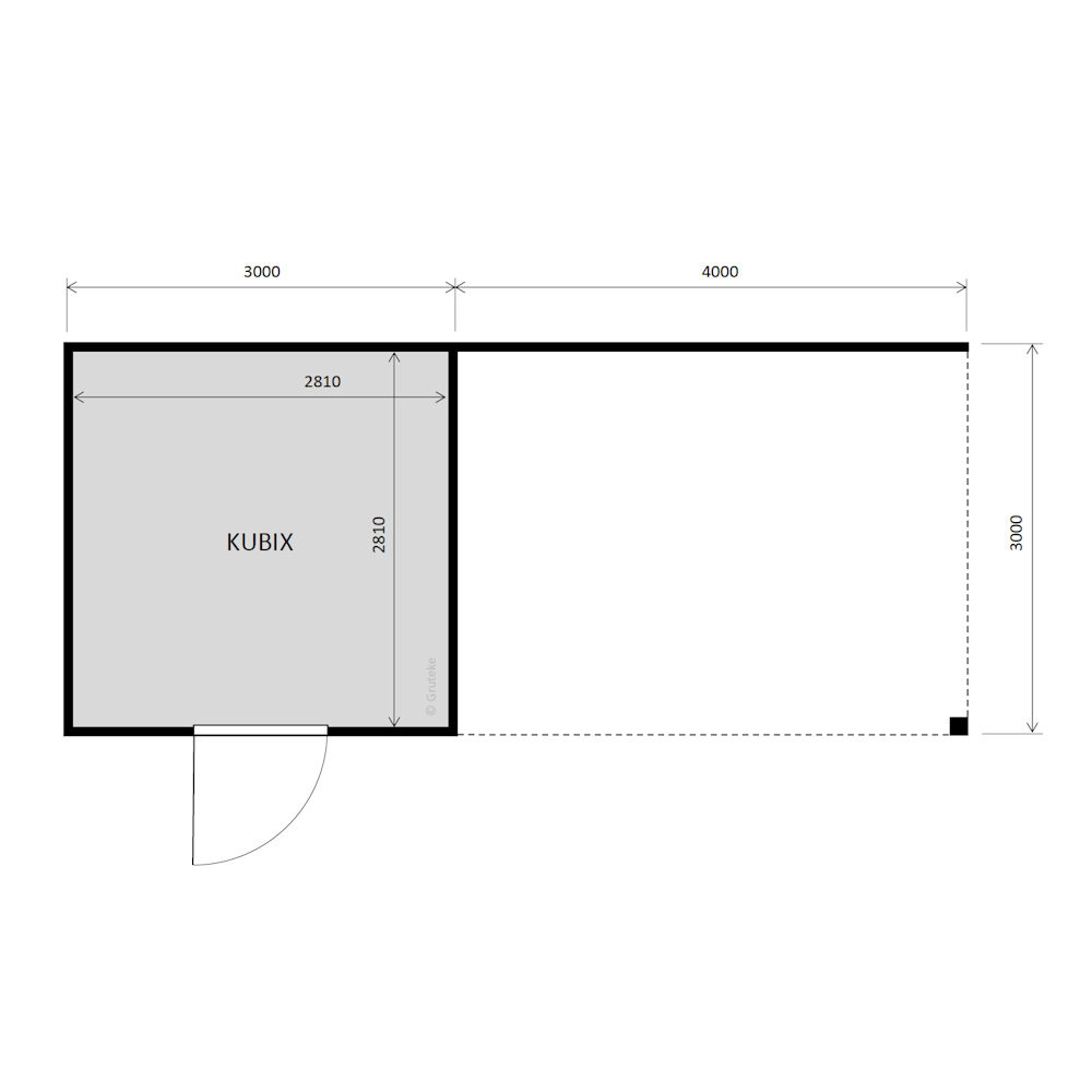 tuinhuis Kubix Vuren ZWART 300 x 300 + 400 cm overkapping
