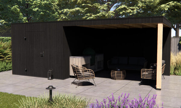 tuinhuis Kubix Vuren ZWART 300 x 300 + 400 cm overkapping tuinhuis Kubix Vuren ZWART 300 x 300 + 400 cm overkapping