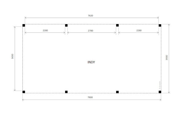 Overkapping Indy  Basis douglas 800 x 400 cm vrijstaand