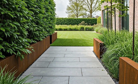 Industriële look; cortenstaal en beton in de tuin