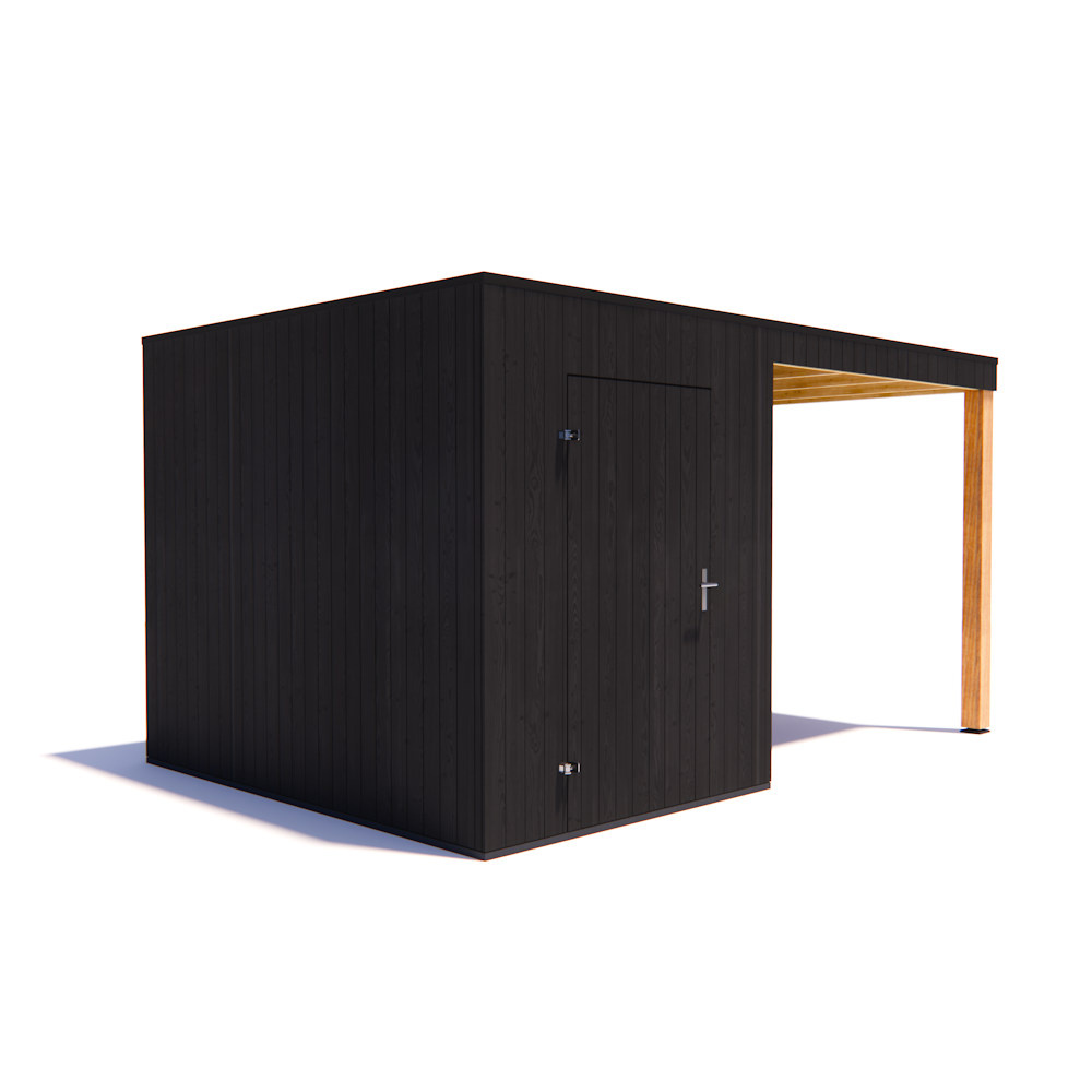 tuinhuis Kubix Vuren ZWART 200 x 300 + 250 cm overkapping