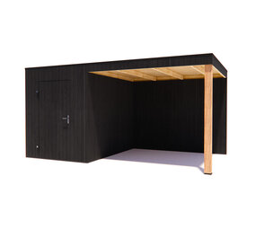 tuinhuis Kubix Vuren ZWART 200 x 300 + 300 cm overkapping tuinhuis Kubix Vuren ZWART 200 x 300 + 300 cm overkapping