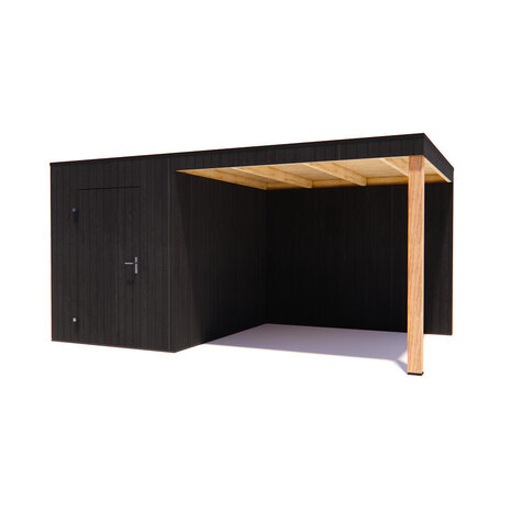 tuinhuis Kubix Vuren ZWART 200 x 300 + 300 cm overkapping tuinhuis Kubix Vuren ZWART 200 x 300 + 300 cm overkapping