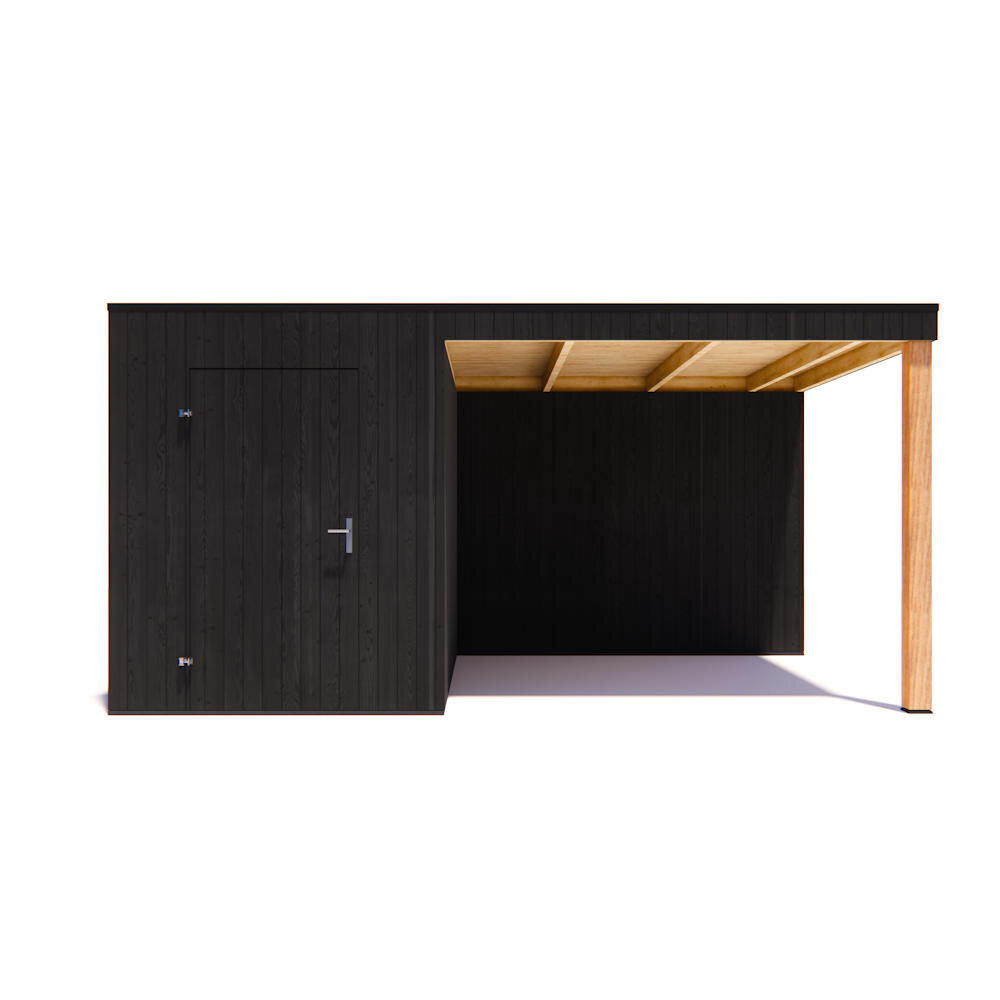 tuinhuis Kubix Vuren ZWART 200 x 300 + 300 cm overkapping tuinhuis Kubix Vuren ZWART 200 x 300 + 300 cm overkapping