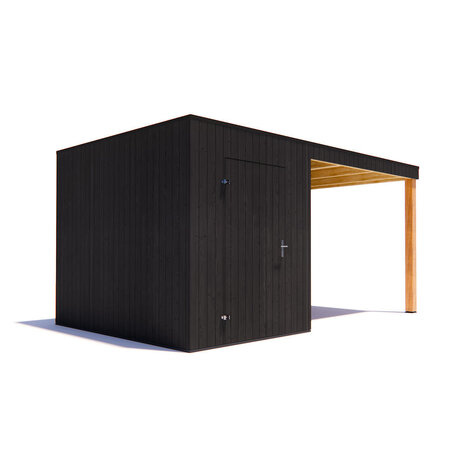 tuinhuis Kubix Vuren ZWART 200 x 300 + 300 cm overkapping tuinhuis Kubix Vuren ZWART 200 x 300 + 300 cm overkapping