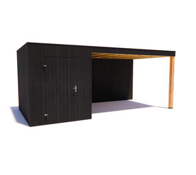 tuinhuis Kubix Vuren ZWART 200 x 300 + 400 cm overkapping tuinhuis Kubix Vuren ZWART 200 x 300 + 400 cm overkapping