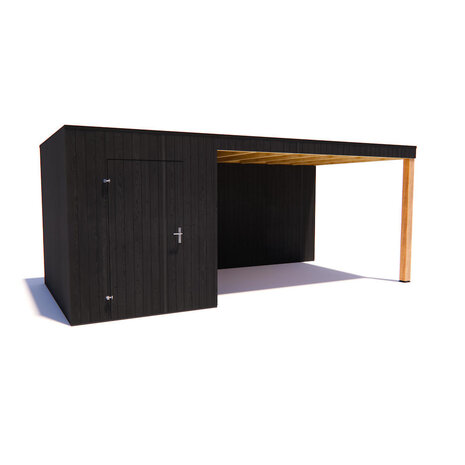 tuinhuis Kubix Vuren ZWART 200 x 300 + 400 cm overkapping tuinhuis Kubix Vuren ZWART 200 x 300 + 400 cm overkapping