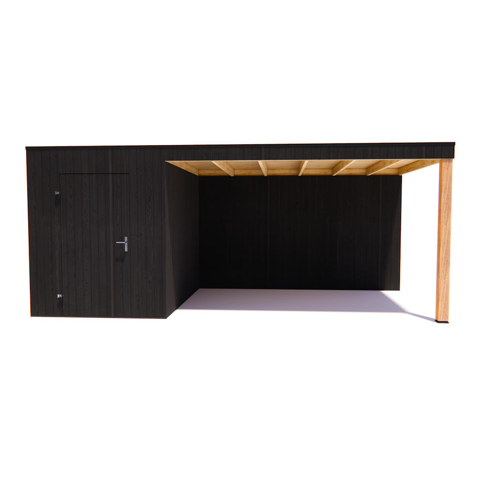 tuinhuis Kubix Vuren ZWART 200 x 300 + 400 cm overkapping