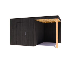 tuinhuis Kubix Vuren ZWART 250 x 300 + 200 cm overkapping tuinhuis Kubix Vuren ZWART 250 x 300 + 200 cm overkapping