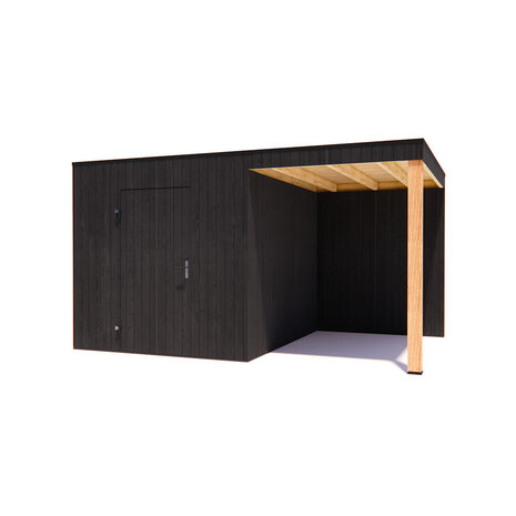 tuinhuis Kubix Vuren ZWART 250 x 300 + 200 cm overkapping tuinhuis Kubix Vuren ZWART 250 x 300 + 200 cm overkapping