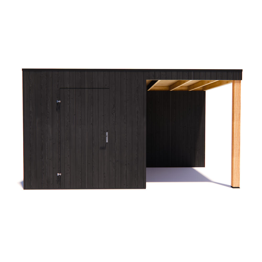 tuinhuis Kubix Vuren ZWART 250 x 300 + 200 cm overkapping