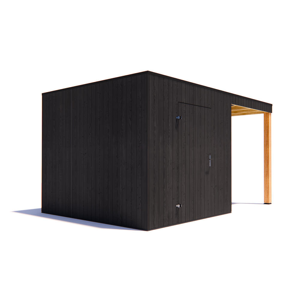 tuinhuis Kubix Vuren ZWART 250 x 300 + 200 cm overkapping tuinhuis Kubix Vuren ZWART 250 x 300 + 200 cm overkapping