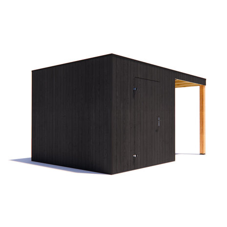 tuinhuis Kubix Vuren ZWART 250 x 300 + 200 cm overkapping tuinhuis Kubix Vuren ZWART 250 x 300 + 200 cm overkapping
