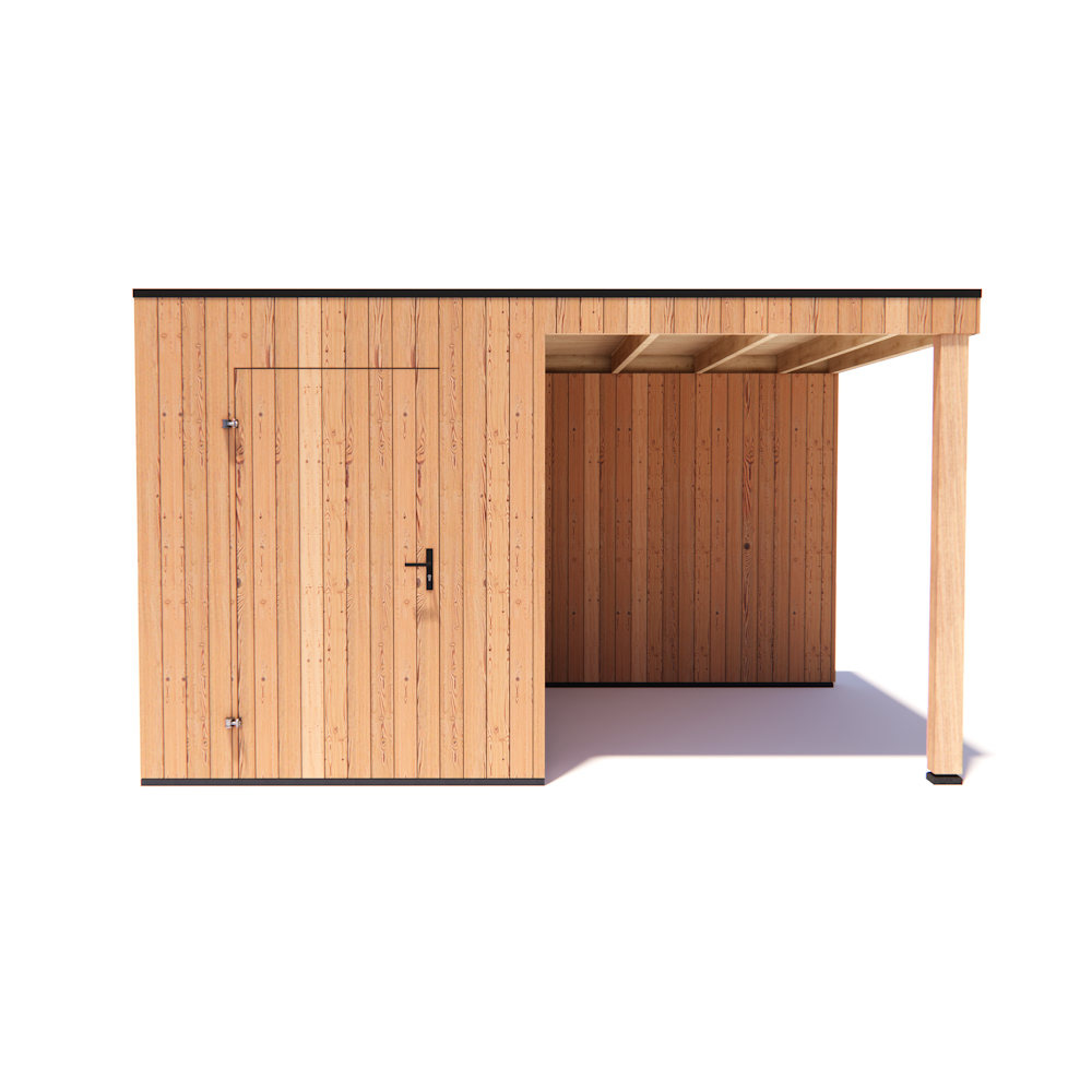 tuinhuis Kubix Douglas 200 x 300 cm + 200 cm overkapping