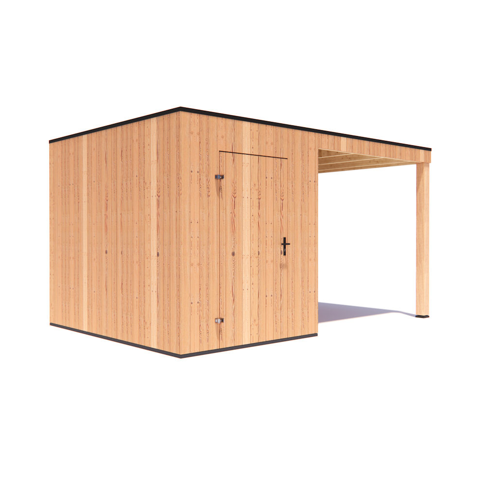 tuinhuis Kubix Douglas 200 x 300 cm + 250 cm overkapping