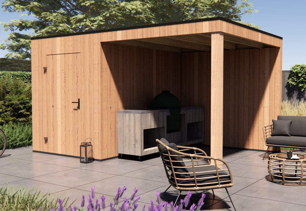 tuinhuis Kubix Douglas 200 x 300 cm + 250 cm overkapping
