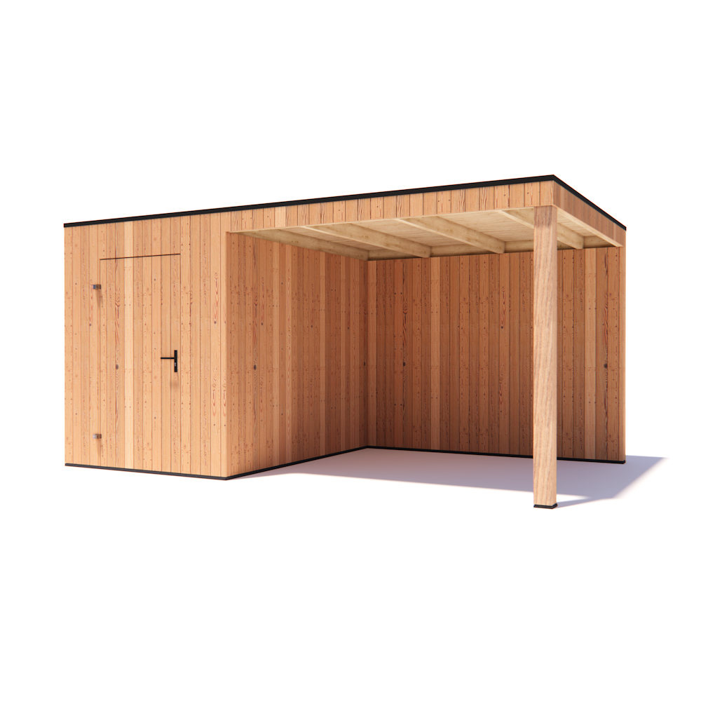tuinhuis Kubix Douglas 200 x 300 cm + 300 cm overkapping afbeelding