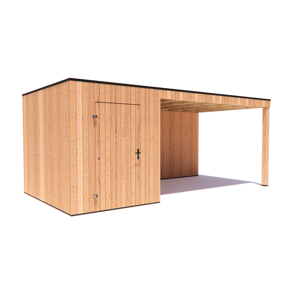 tuinhuis Kubix Douglas 200 x 300 cm + 400 cm overkapping