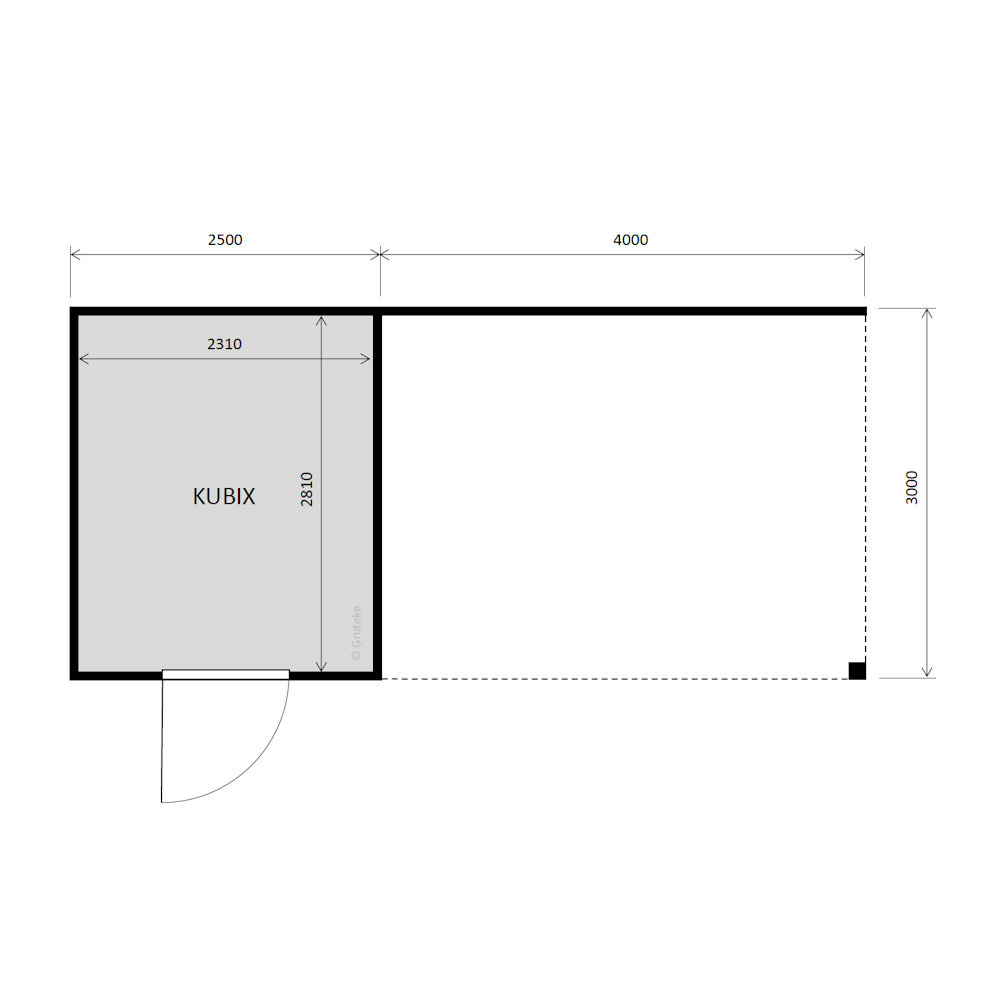 tuinhuis Kubix Douglas 250 x 300 cm + 400 cm overkapping